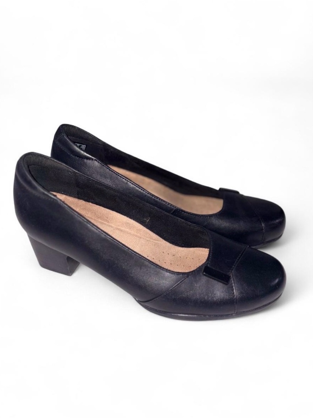 Clarks comfort Roslyn Black Low Block Heel Pumps size 8